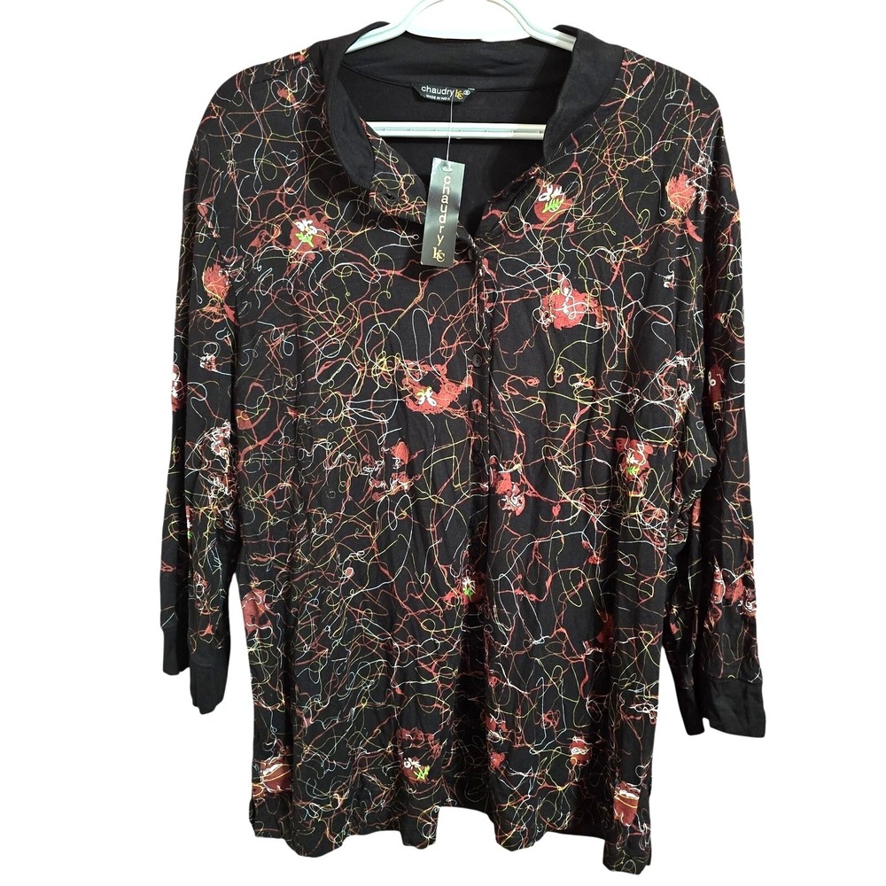 Chaudry KC 3/4 Sleeve Button-Up Artsy‎ Abstract Size Small